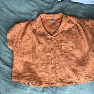 Old Navy Women's Gauzy Button Down Shirt in Rust Orange